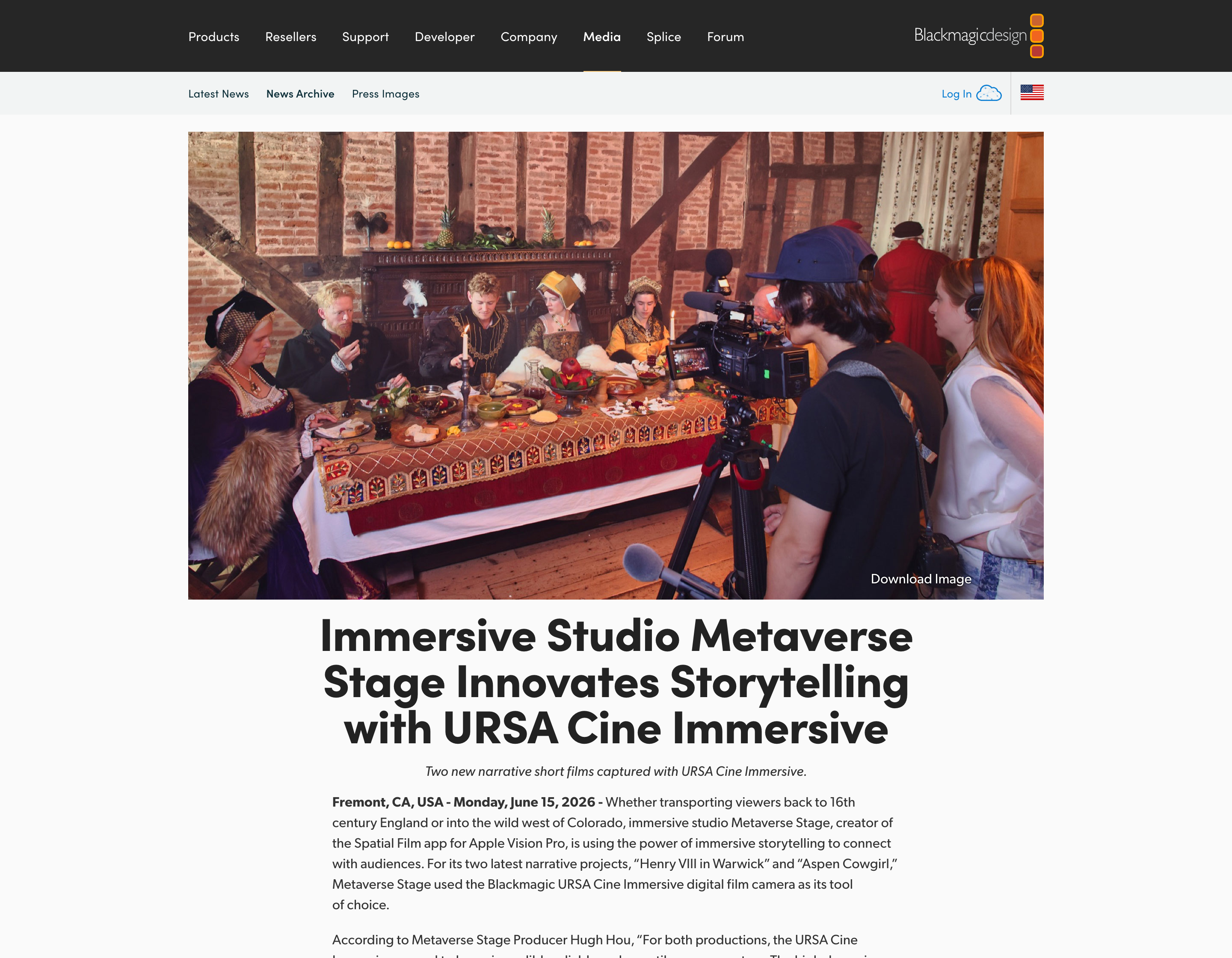 Blackmagic Design press release — Immersive Studio Metaverse Stage Innovates Storytelling with URSA Cine Immersive